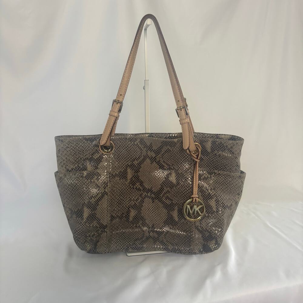 Michael Kors Python Embossed Shoulder Tote Bag Me… - image 2